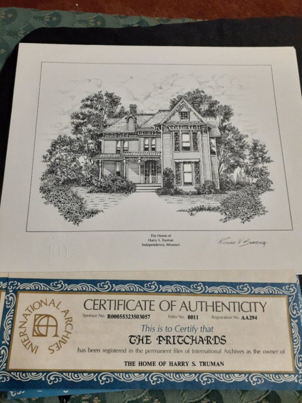 vtg lithograph print of home of Harry s Truman